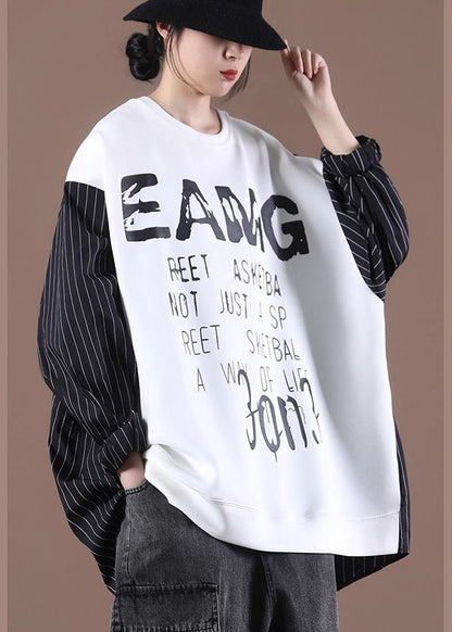 Women White Chic Patchwork Plus Size Autumn Tops - SooLinen