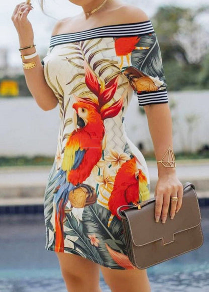 Women White Cold Shoulder Print Cotton Wraped Dress Summer
