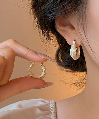Women White Copper Alloy Drip Glaz Hoop Earrings