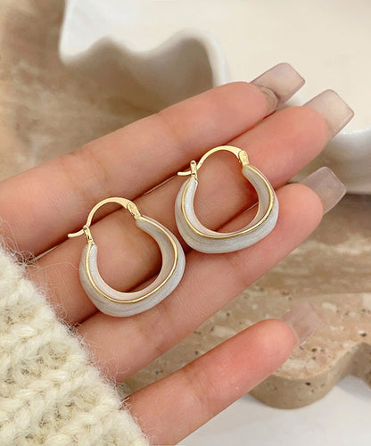 Women White Copper Alloy Drip Glaz Hoop Earrings