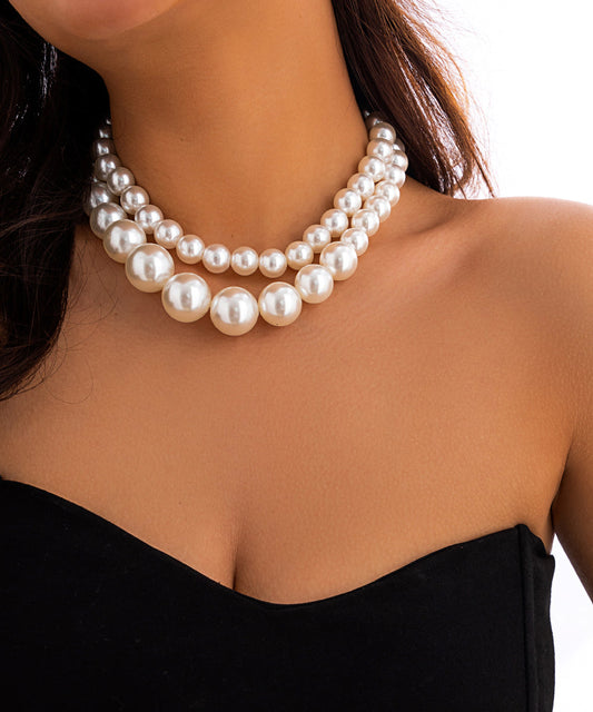 Collar desmontable de perlas blancas de doble capa para mujer
