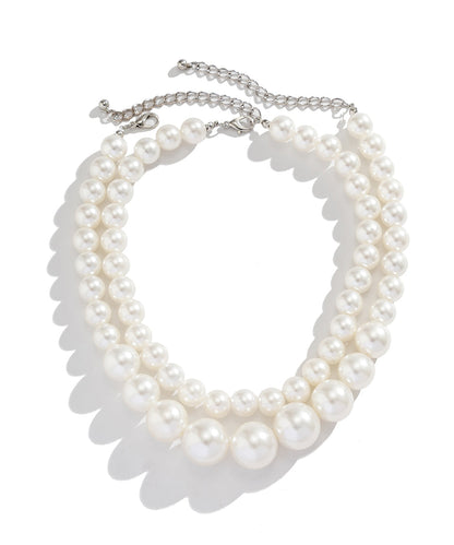 Women White Double Layered Pearl Detachable Collar Necklace