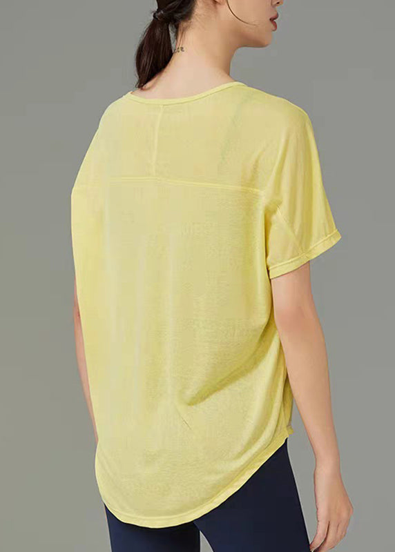 Women White Drawstring Short Sleeve Solid Yoga Top