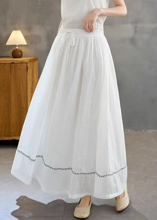 Women White Embroidered Linen A Line Skirts Summer