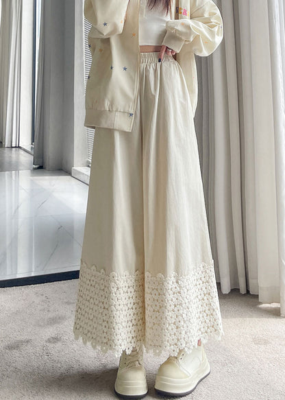 Pantalones de algodón con patchwork bordados blancos para mujer, primavera