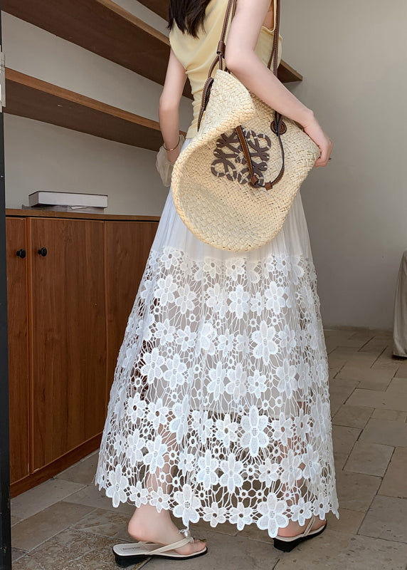 Faldas de playa de verano con encaje y retazos bordados en blanco para mujer