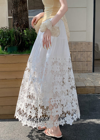 Faldas de playa de verano con encaje y retazos bordados en blanco para mujer