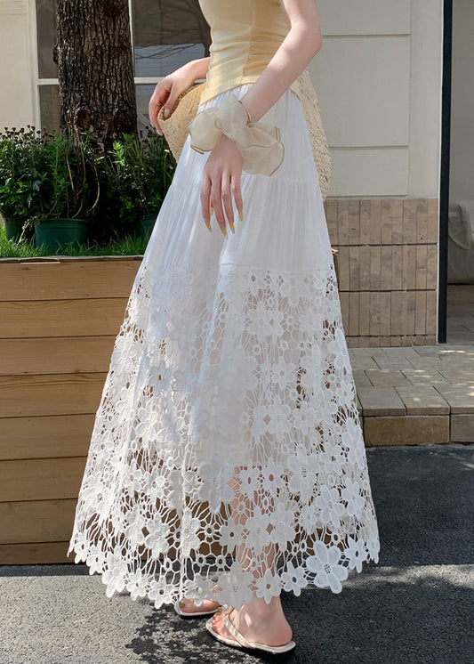 Damen Weißer bestickter Patchwork-Spitzen-Strandrock für den Sommer