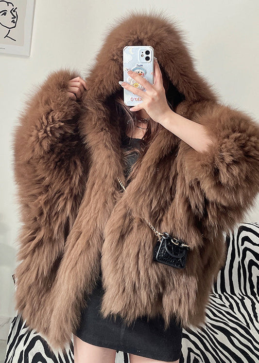 Damen Winterjacke aus weißem, feinem Fuchspelz mit Kapuze