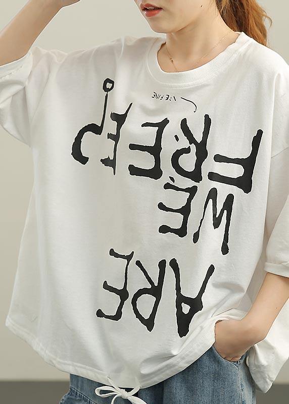 Women White O-Neck Half Sleeve Cotton Summer Tops - SooLinen