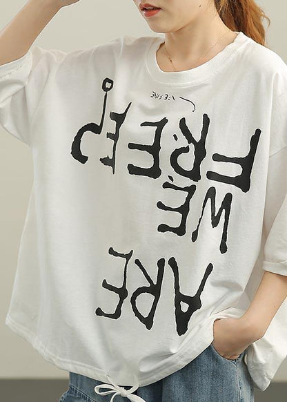 Women White O-Neck Half Sleeve Cotton Summer Tops - SooLinen