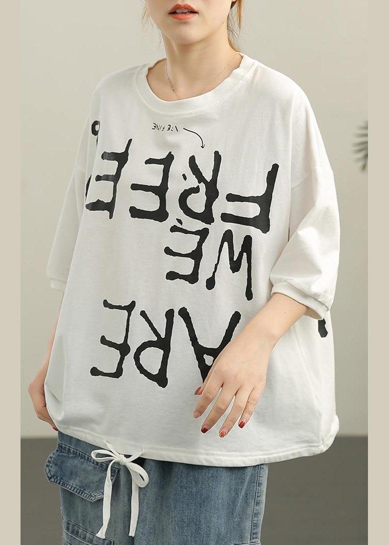 Women White O-Neck Half Sleeve Cotton Summer Tops - SooLinen