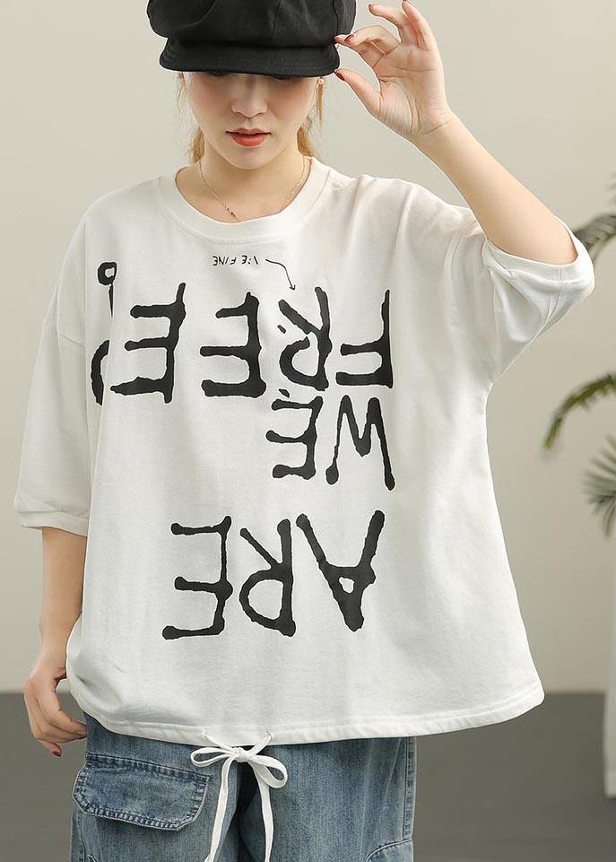 Women White O-Neck Half Sleeve Cotton Summer Tops - SooLinen