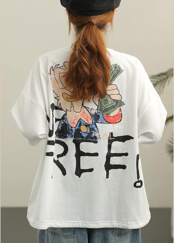 Women White O-Neck Half Sleeve Cotton Summer Tops - SooLinen