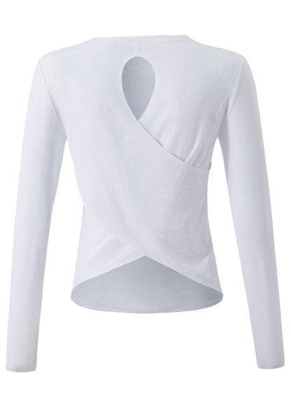 Women White O-Neck Hollow Out Yoga Smock Tops