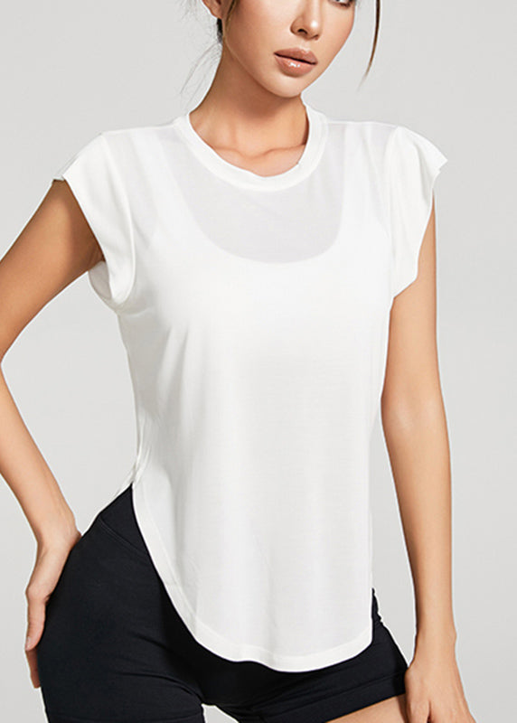 Women White O-Neck Short Sleeve Yoga Tops