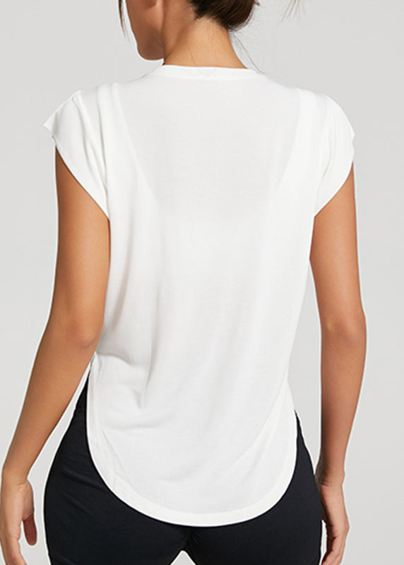 Women White O-Neck Short Sleeve Yoga Tops