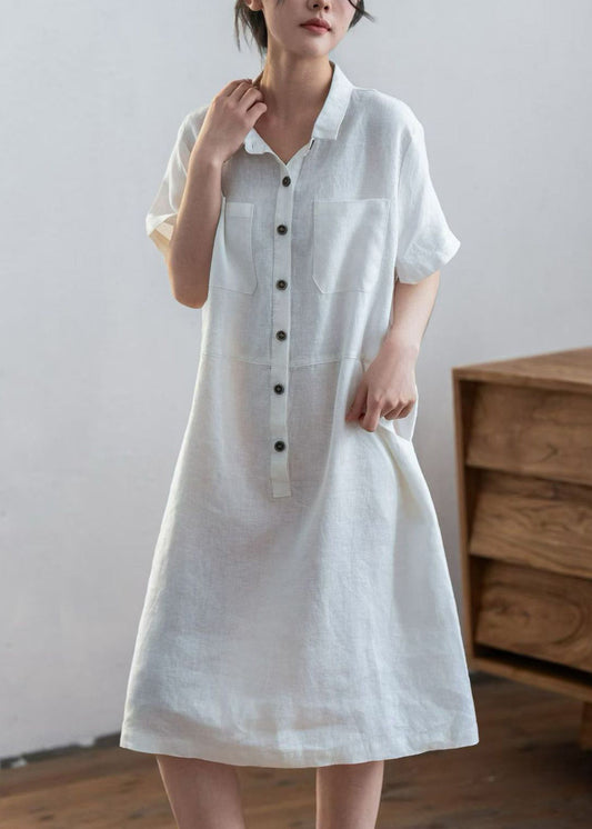 Women White Oversized Linen Maxi Dresses Summer