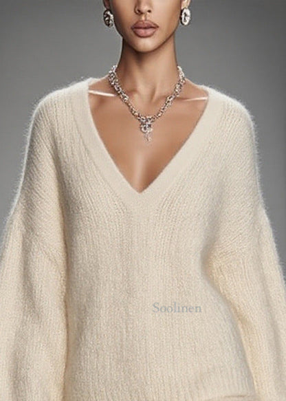 Women White Oversized Warm Knit Sweater And Skirt Two Pieces Set Spring