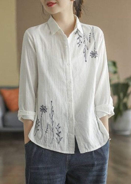 Women White Peter Pan Collar Cotton Top Fall