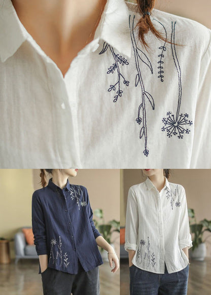 Women White Peter Pan Collar Cotton Top Fall