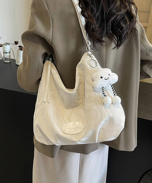 Women White Solid Durable Calf Leather Shoulder Bags