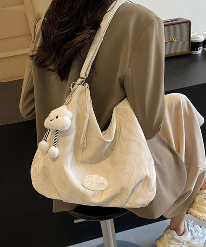 Women White Solid Durable Calf Leather Shoulder Bags