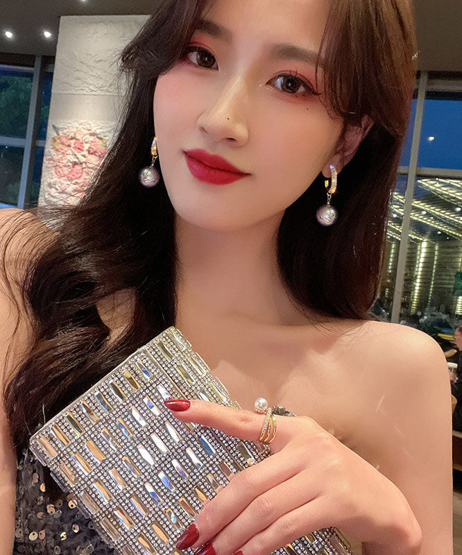 Pendientes colgantes de plata de ley blanca con circonitas y perlas para mujer