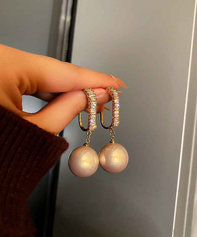 Pendientes colgantes de plata de ley blanca con circonitas y perlas para mujer