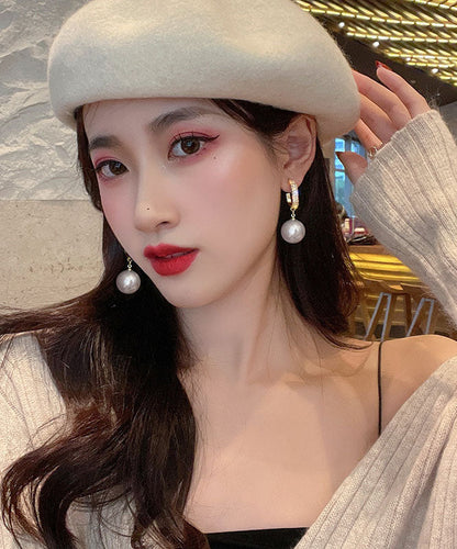 Pendientes colgantes de plata de ley blanca con circonitas y perlas para mujer