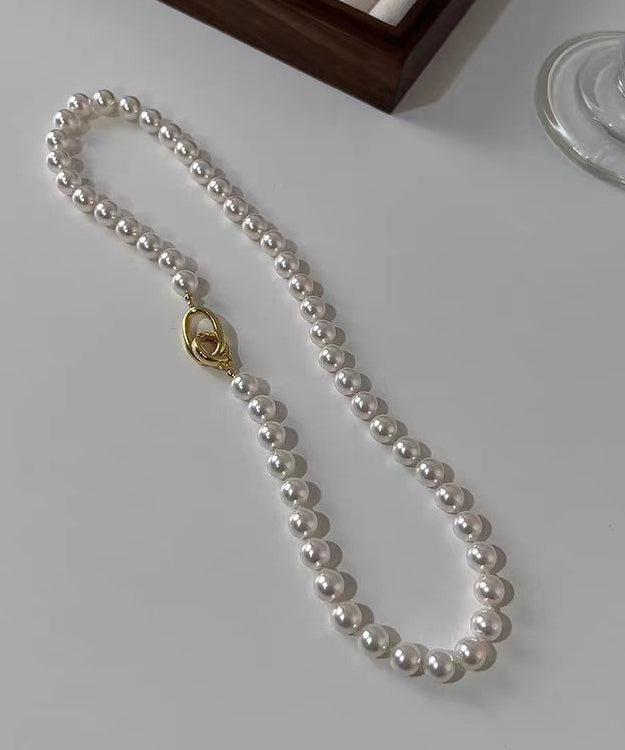 Collar de plata de ley blanca con cuentas graduadas y perlas doradas para mujer