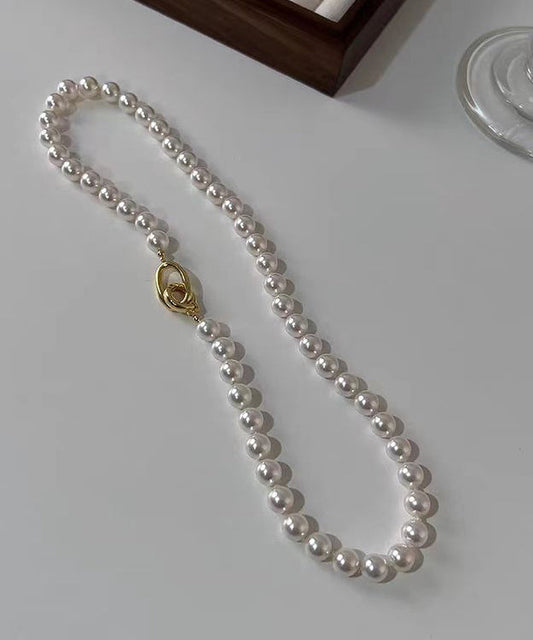 Collar de plata de ley blanca con cuentas graduadas y perlas doradas para mujer