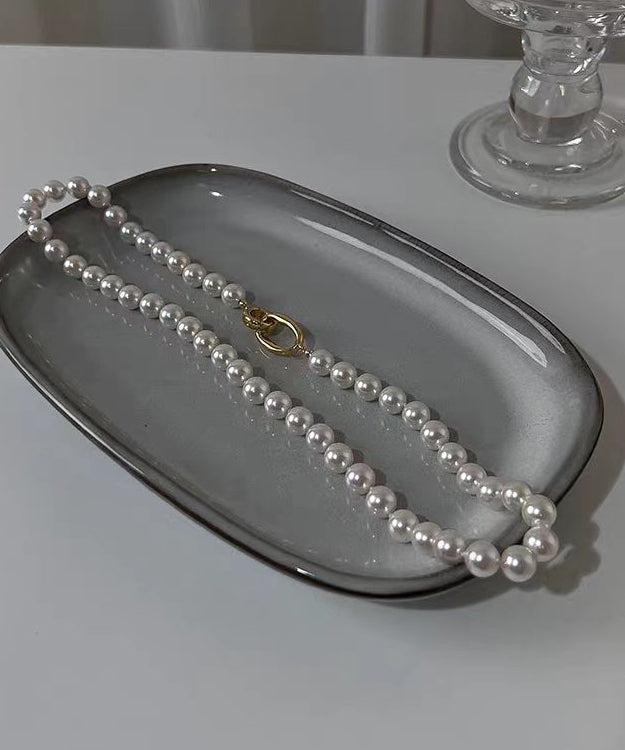 Collar de plata de ley blanca con cuentas graduadas y perlas doradas para mujer