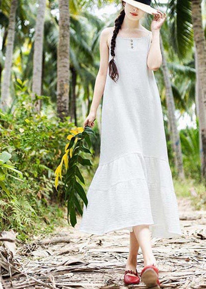 Women White Summer Patchwork Cotton Maxi Dress - SooLinen