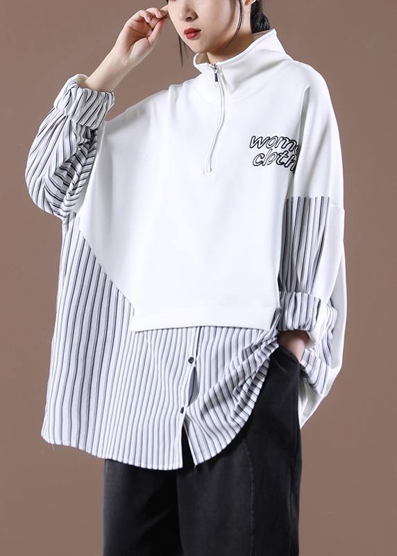 Women White Unique Zipper Stylish Spring Tops - SooLinen