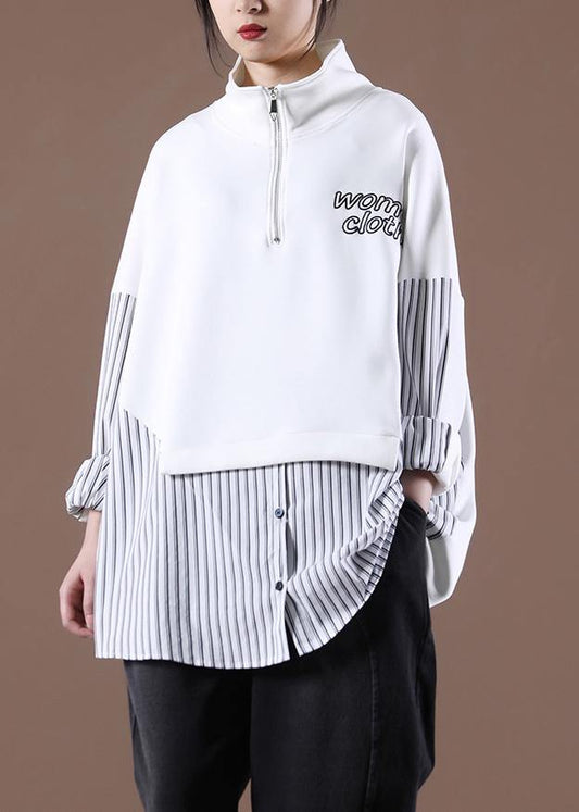 Women White Unique Zipper Stylish Spring Tops - SooLinen