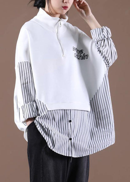 Women White Unique Zipper Stylish Spring Tops - SooLinen