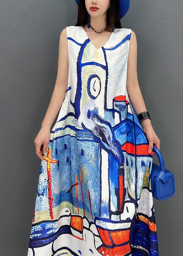 Frauen Weiß V-Ausschnitt Tie Dye Chiffon Strandkleider Sommer