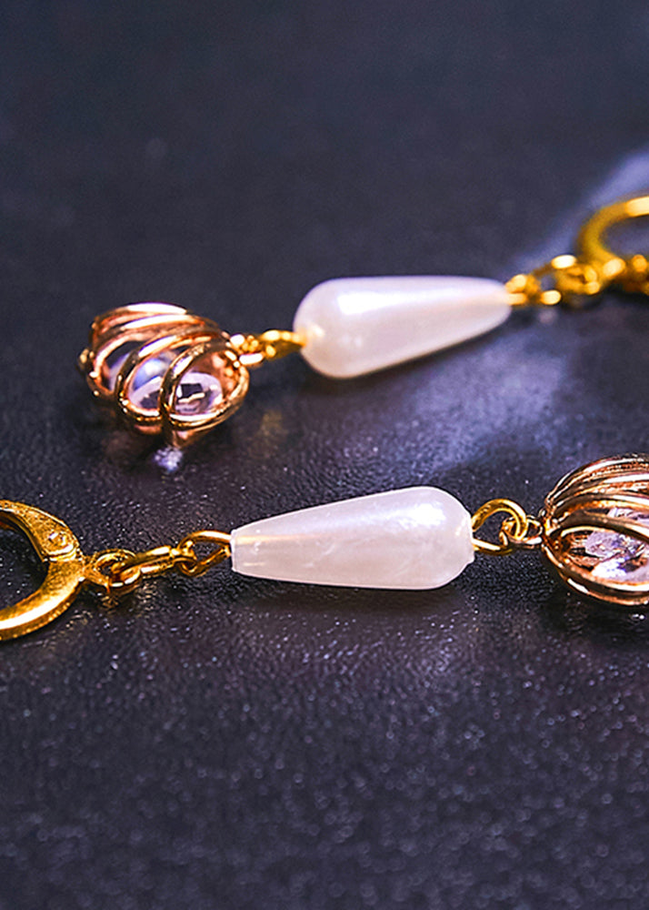 Pendientes colgantes con borlas de perlas blancas y gotas de agua para mujer