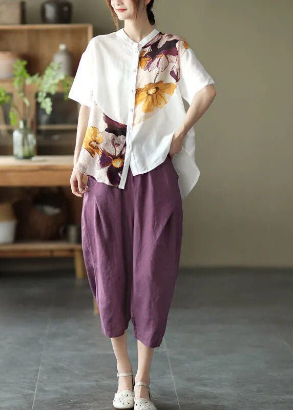 Frauen Weiß asymmetrische design Print Lose Herbst Hemd Halbe