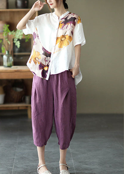 Frauen Weiß asymmetrische design Print Lose Herbst Hemd Halbe