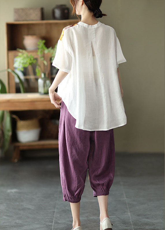 Frauen Weiß asymmetrische design Print Lose Herbst Hemd Halbe