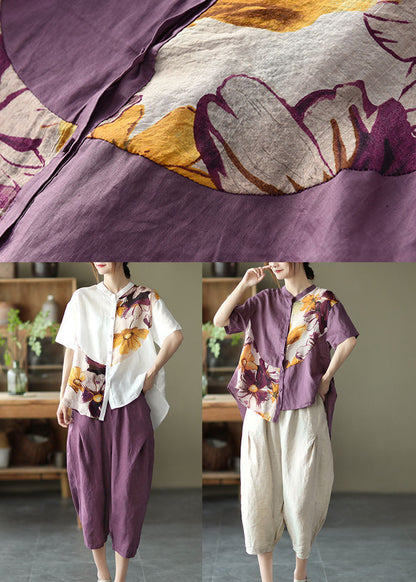 Frauen Weiß asymmetrische design Print Lose Herbst Hemd Halbe