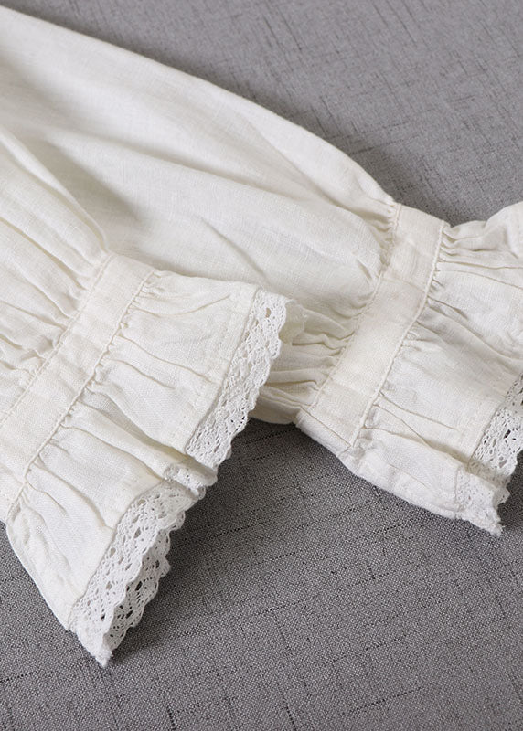 Frauen Weiß faltig Patchwork Tops Langarm