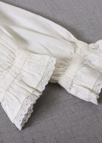 Frauen Weiß faltig Patchwork Tops Langarm