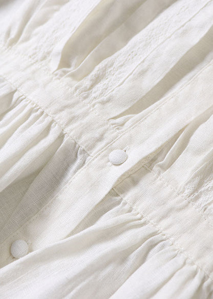 Frauen Weiß faltig Patchwork Tops Langarm