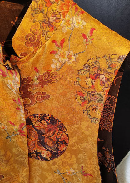 Damen Gelbe Knopf Jacquard Beidseitig tragbar Herbst Ärmellose Weste