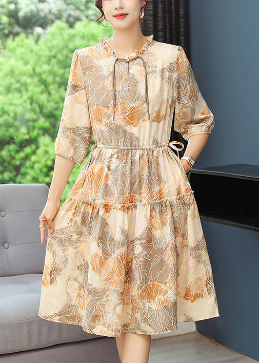 Women Yellow Cinched Print Robe Dresses Summer