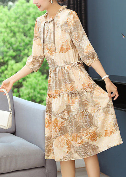 Women Yellow Cinched Print Robe Dresses Summer