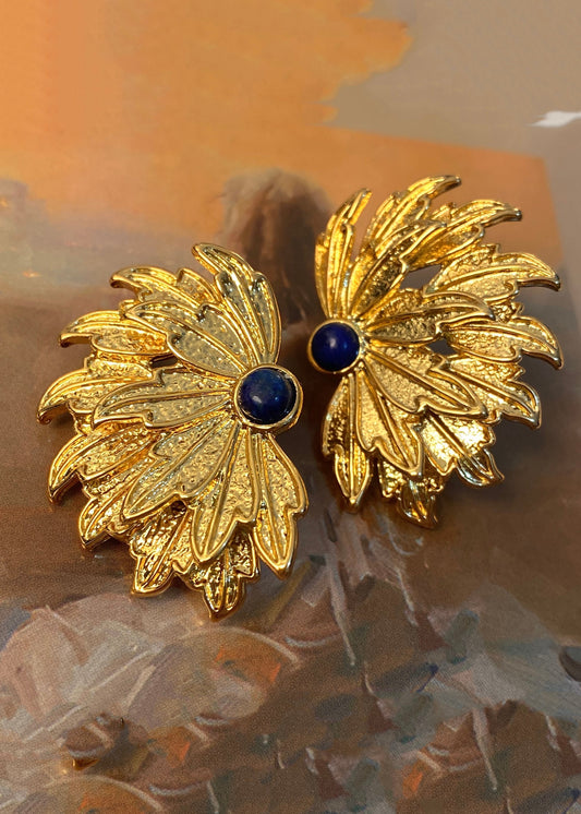 Damen Gelb Kupfer Overgild Intarsien Edelstein Ohrstecker